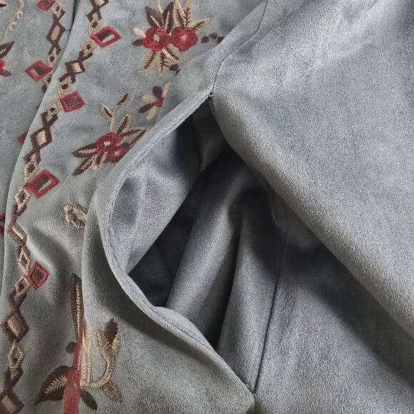 Coldwater Creek Womens Cardigan Teal Aztec Floral Embroidered Open Front Artsy L - Picture 7 of 11